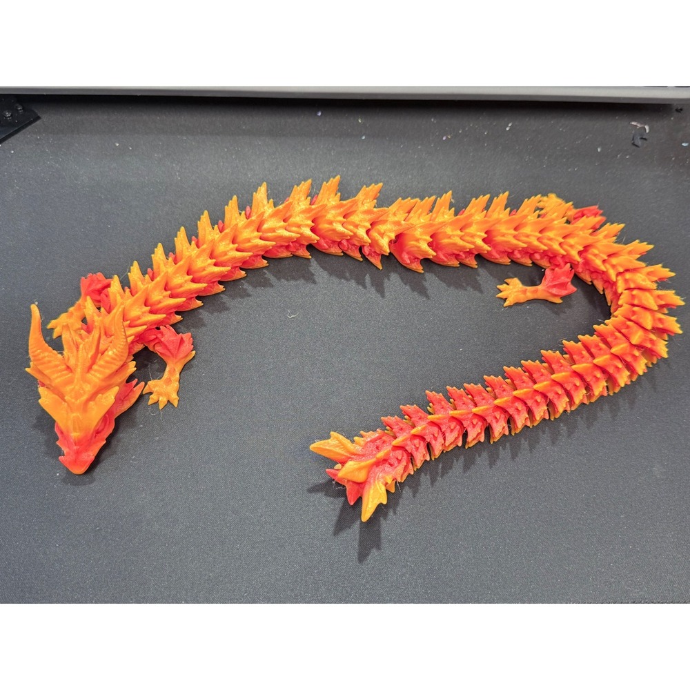 3D Printed Flexi Dragon Articulated Fidget Toy Orange Red Flame Mythical Decor - Picture 4 of 4